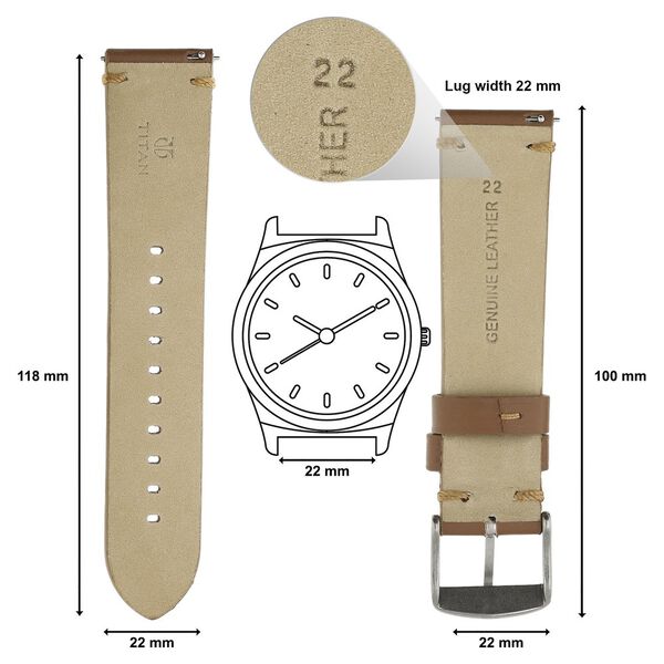 22 mm Brown Genuine Leather Strap for Men - image number 1