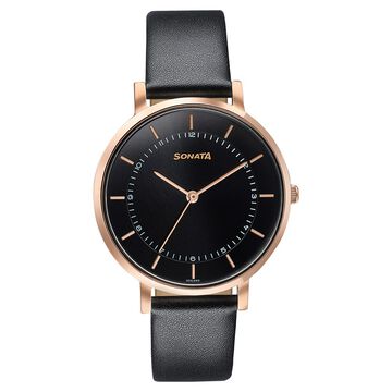 Sonata Modern Edit Quartz Analog Black Dial Leather Strap Watch For Women