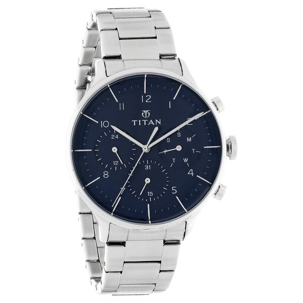 Titan Quartz Multifunction Blue Dial Stainless Steel Strap Watch for Men - image number 1