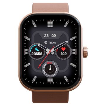 Titan Mirage with 4.97 cm AMOLED Display and AOD, Functional Crown, BT Calling Smartwatch with Pink Leather Strap
