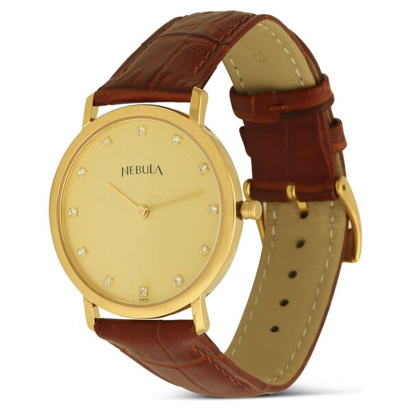 Titan Nebula Vintage 18k Gold Analog Diamond Studded Dial Leather Strap Watch for Men - image number 1