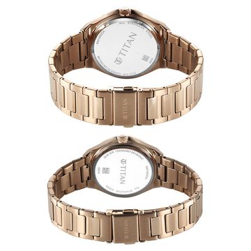 Titan Modern Bandhan Pair Analog with Black Dial Carnation Gold Stainless Steel Strap Watch for Couples