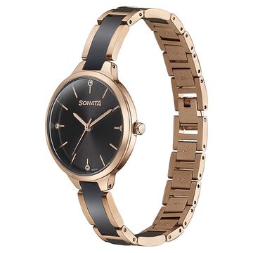 Sonata Quartz Analog Black Dial Two Toned Stainless Steel Strap Watch For Women