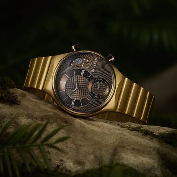 Titan Micromotors Analog with Date and Sun-Moon Sub-Dial and Khaki Dial Khaki Stainless Steel Strap Watch for Men