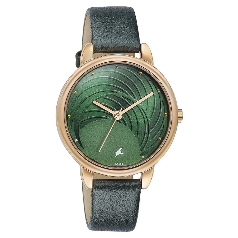 Buy Online Fastrack Stunners Quartz Multifunction Green Dial Leather Strap Watch for Girls 6282wl01 Titan