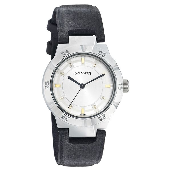 Sonata Quartz Analog Silver Dial Leather Strap Watch for Men - image number 0