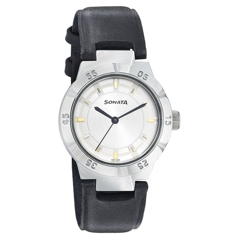 Sonata Quartz Analog Silver Dial Leather Strap Watch for Men