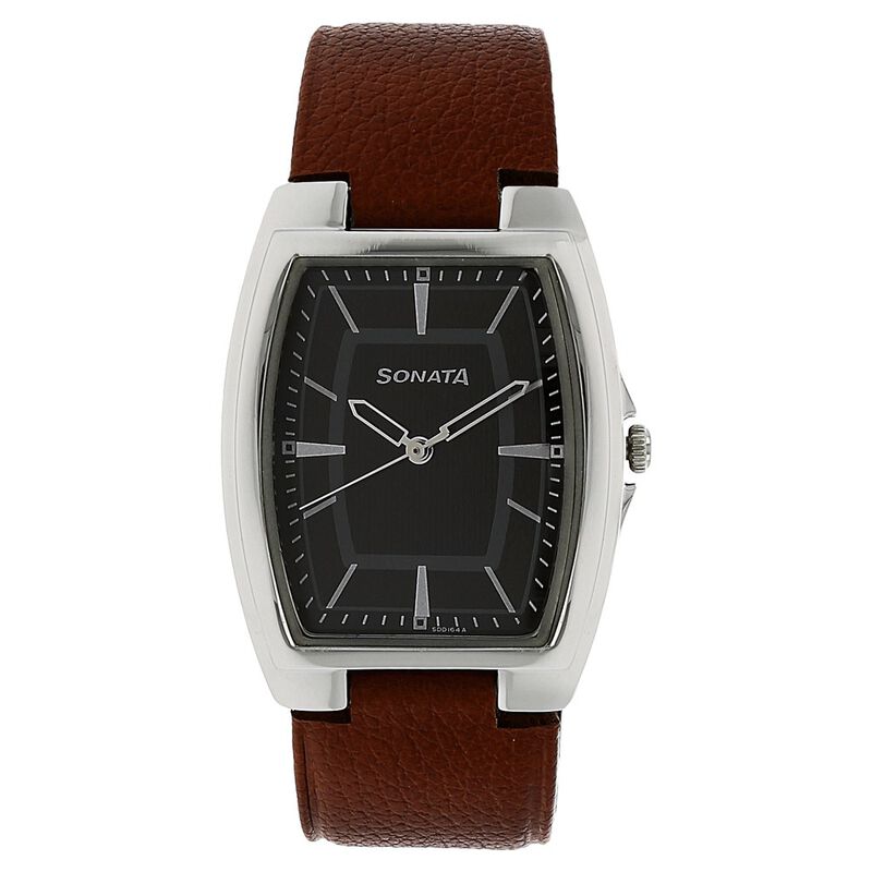 Sonata Quartz Analog Brown Dial Leather Strap Watch for Men