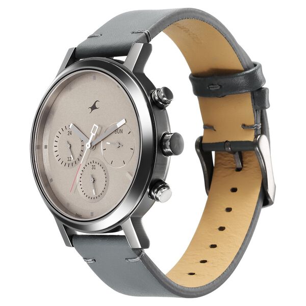 Fastrack Tick Tock Quartz Analog Grey Dial With Grey Leather Strap Watch  for Guys