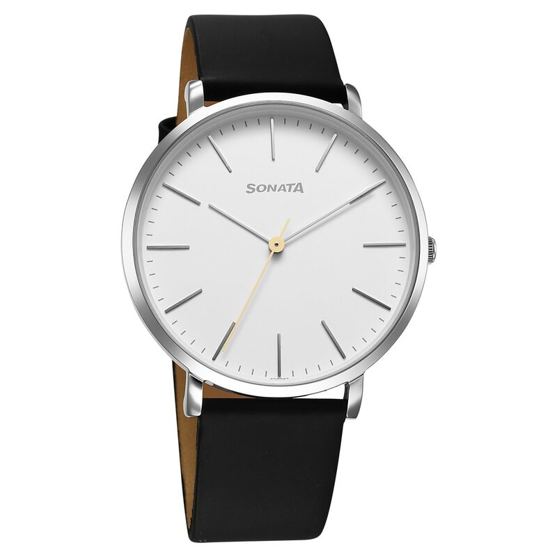 Sonata Ascent Quartz Analog White Dial Leather Strap Watch For Men