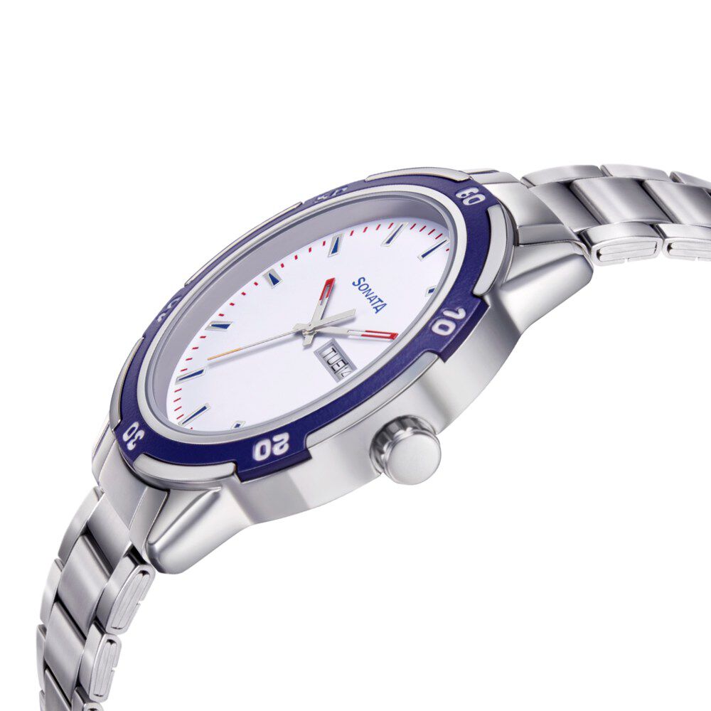 Buy Online Sonata Quartz Analog with Day and Date White Dial Metal