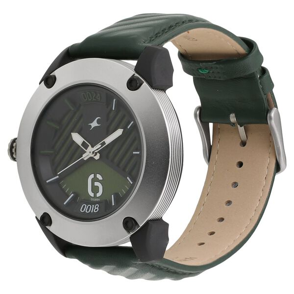 Fastrack Loopholes Quartz Analog Green Dial Leather Strap Watch for Guys - image number 1