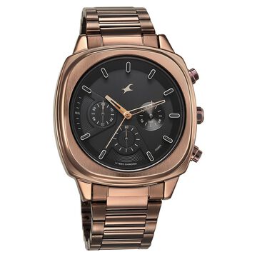 Fastrack Kronos Chronograph Black Dial Brown Stainless Steel Strap Watch For Guys