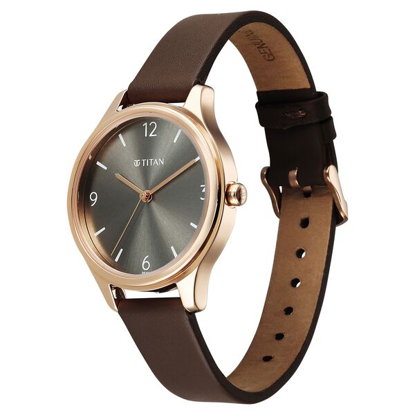 Titan Neo Quartz Analog Grey Dial Brown Leather Strap Watch For Women - image number 2
