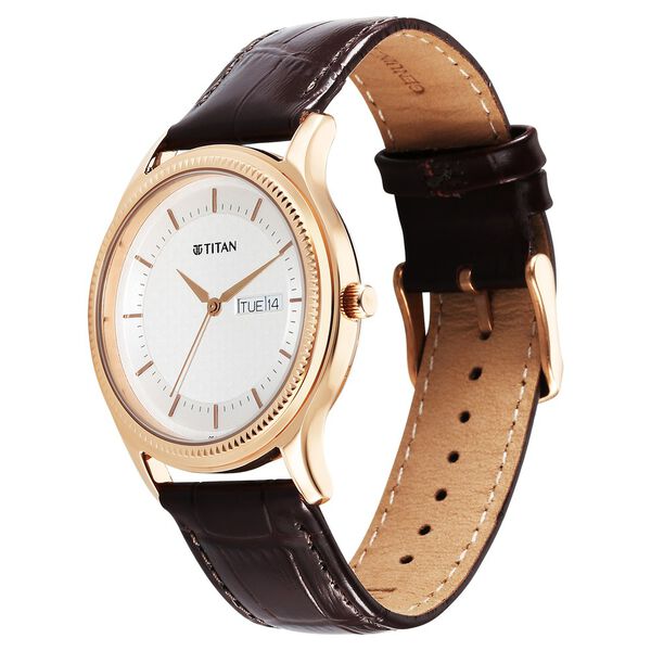 Titan Karishma Quartz Analog with Day and Date Silver Dial Leather Strap Watch For Men - image number 2