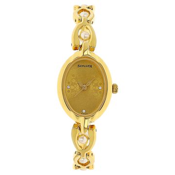 Sonata Quartz Analog Champagne Dial Metal Strap Watch for Women