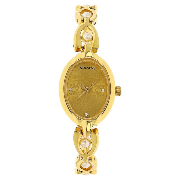 Sonata Quartz Analog Champagne Dial Metal Strap Watch for Women - image number 0
