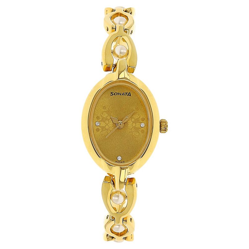 Sonata Quartz Analog Champagne Dial Metal Strap Watch for Women