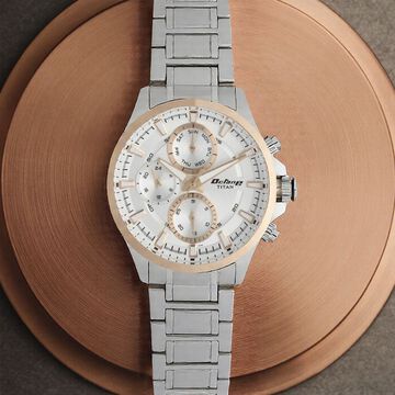 Titan Octane White Dial Quartz Multifunction Stainless Steel Strap watch for Men