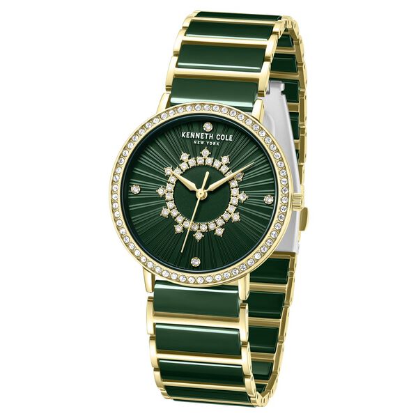 Kenneth Cole Quartz Analog Green Dial Golden Ceramic Strap Watch For Women - image number 1