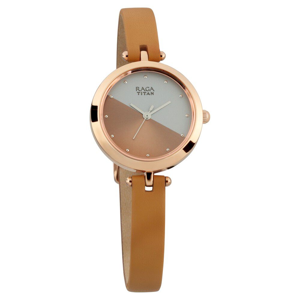 Buy Online Titan Raga Viva Rose Gold Dial Women Watch With Leather Strap ns2606wl01 Titan