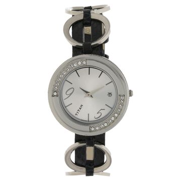 Titan Quartz Analog Silver Dial Leather Strap Watch for Women