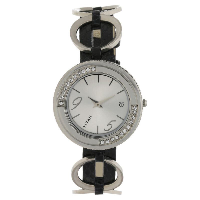 Titan Quartz Analog Silver Dial Leather Strap Watch for Women - image number 0