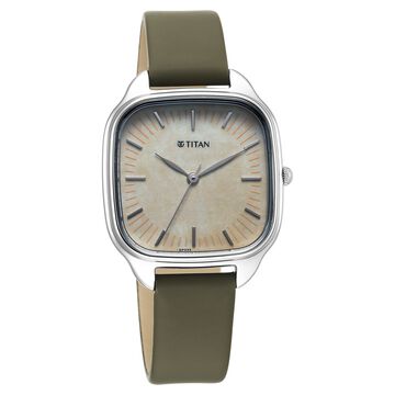 Titan Workwear Quartz Analog White Dial Green Leather Strap Watch For Women
