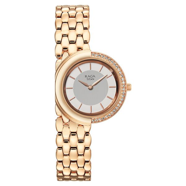 Titan Raga Chic Glam Quartz Analog Mother Of Pearl Dial Rose Gold Metal Strap Watch For Women - image number 0