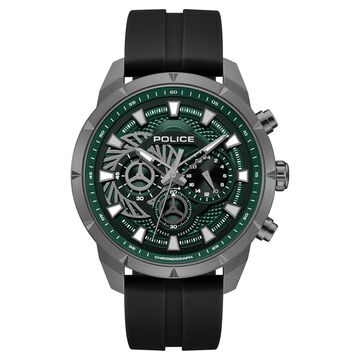 Police Quartz Multifunction Green Dial Black Silicone Strap Watch For Men