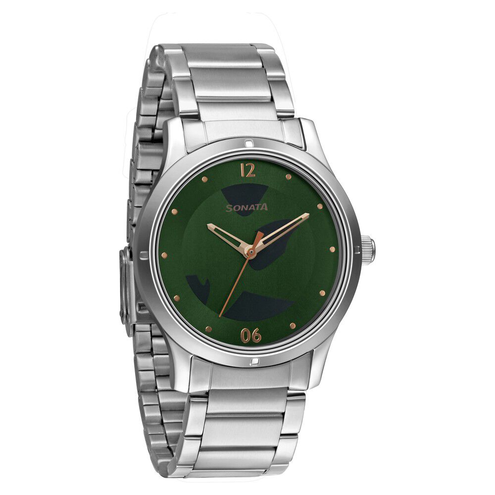 Buy Online Sonata Women of Steel Green Dial Metal Strap Watch for Women nr8183sm01 Titan