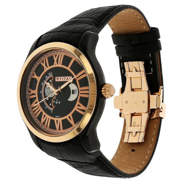 Titan Moonphase Black Dial Leather Strap watch for Men - image number 1