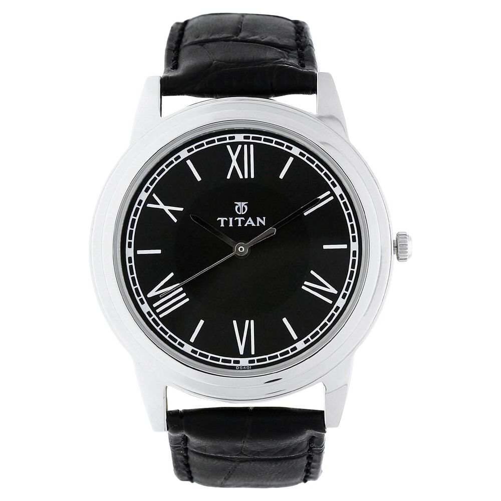 Buy Online Titan Quartz Analog Black Dial Leather Strap Watch for Men nl1735sl02 Titan