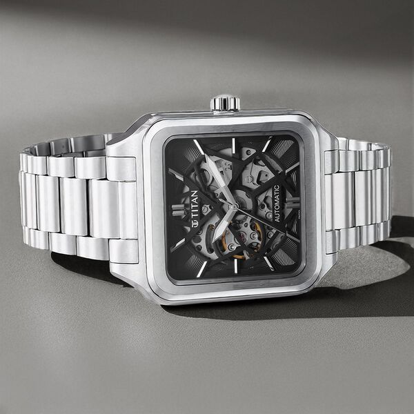 Titan Shaped Automatics Anthracite Dial Silver Stainless Steel Strap watch for Men - image number 0
