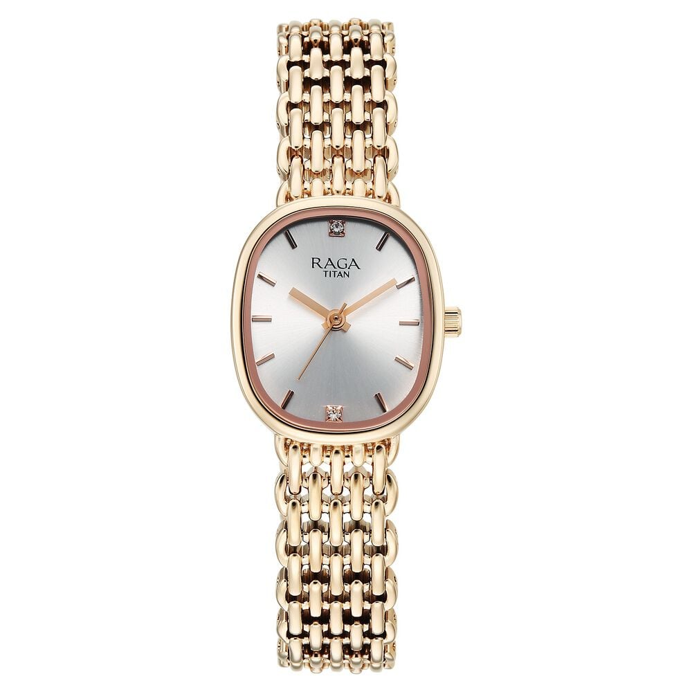 Titan Raga Spotlight Quartz Analog Silver Dial Rose Gold Metal Strap Watch For Women-image-22