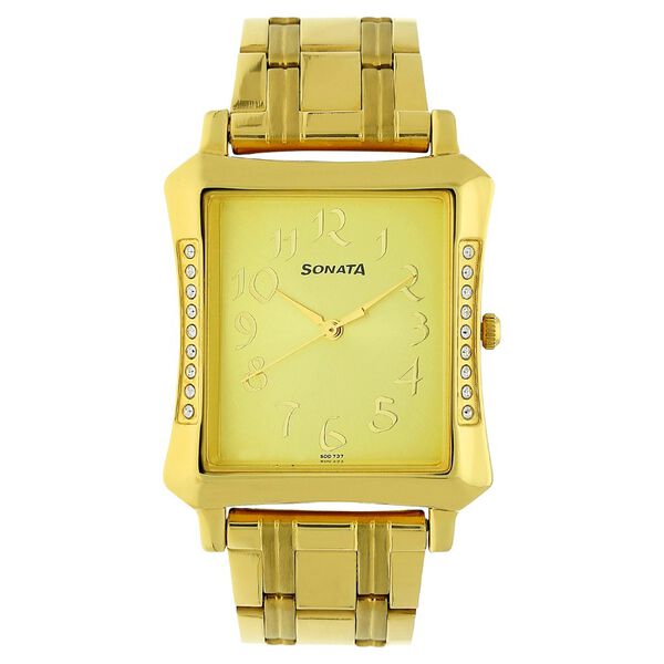 Sonata Quartz Analog Champagne Dial Stainless Steel Strap Watch for Men - image number 0