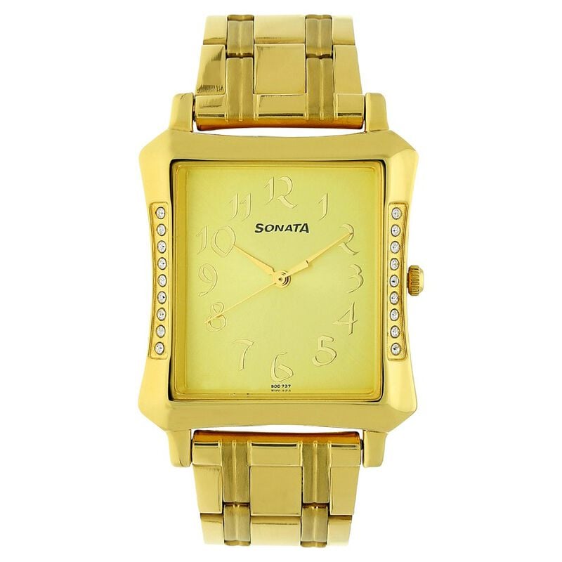Sonata Quartz Analog Champagne Dial Stainless Steel Strap Watch for Men