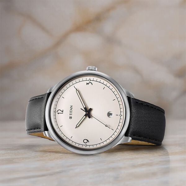 Titan Timeless Treasures Quartz Analog with Date White Dial With Black Color Leather Strap Watch For Men - image number 0