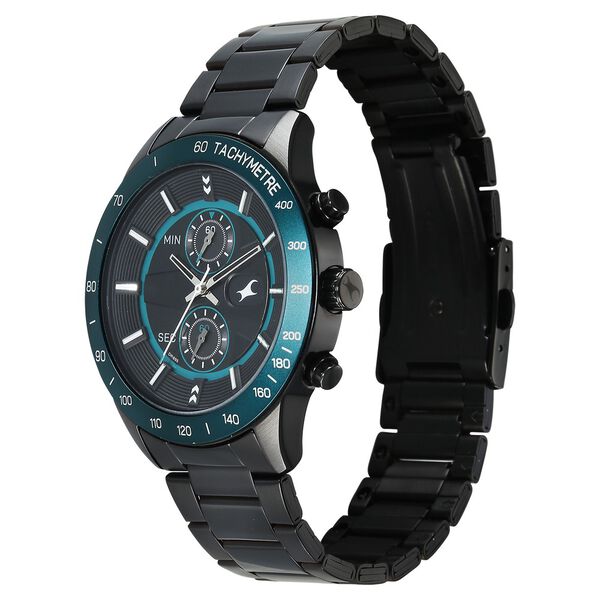Fastrack Overdrive Quartz Chronograph Tachymeter Black Dial Black Stainless Steel Strap Watch For Guys - image number 2
