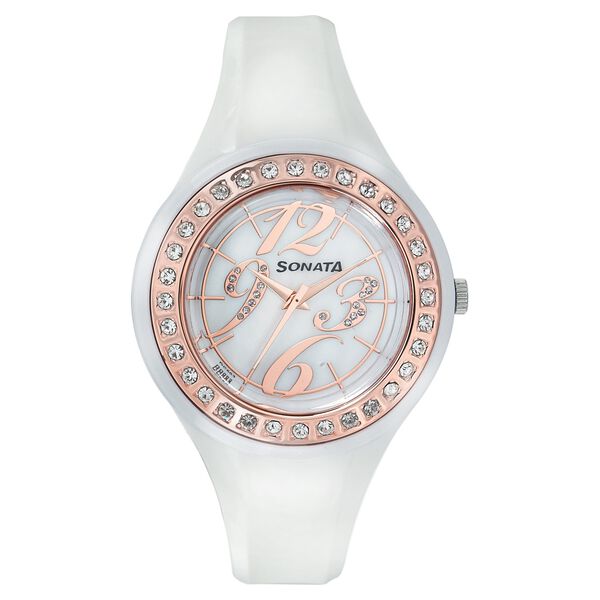 SF Quartz Analog Mother of Pearl Dial Fabric Strap Watch for Women - image number 0