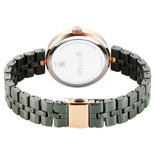 Titan Purple Ceramics Quartz Analog Mother of Pearl Dial Green Ceramic Strap Watch For Women - image number 4