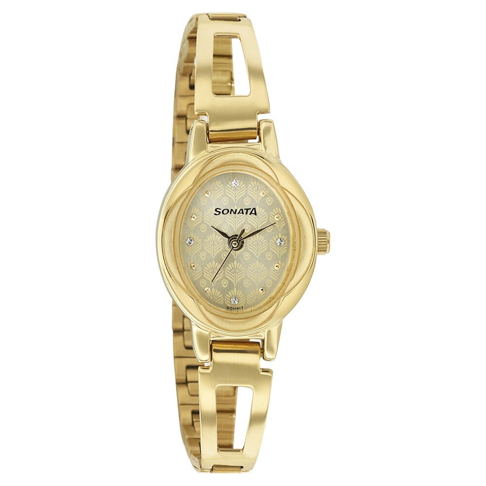 Buy Online Sonata Pankh Champagne Dial Women Watch With Stainless Steel Strap ns8085ym05 Titan
