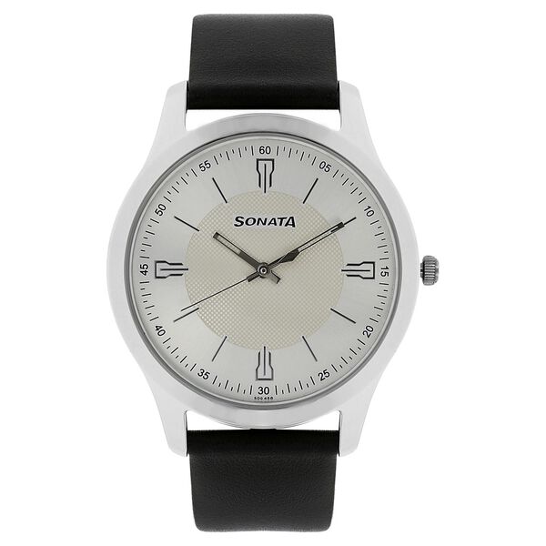 Sonata Quartz Analog Silver Dial Leather Strap Watch for Men - image number 0