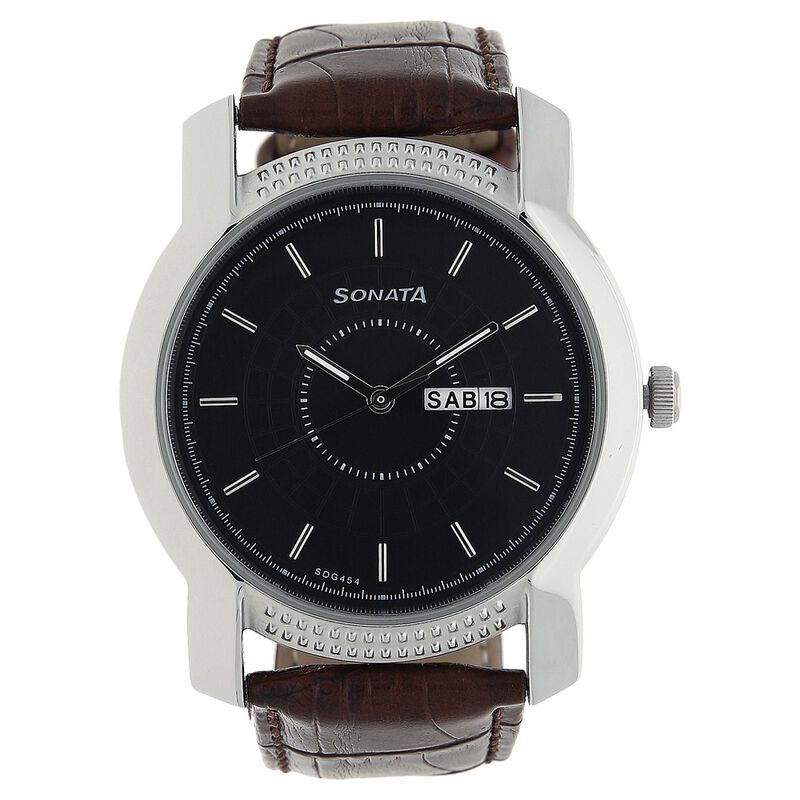 Sonata Quartz Analog Black Dial Leather Strap Watch for Men - image number 0