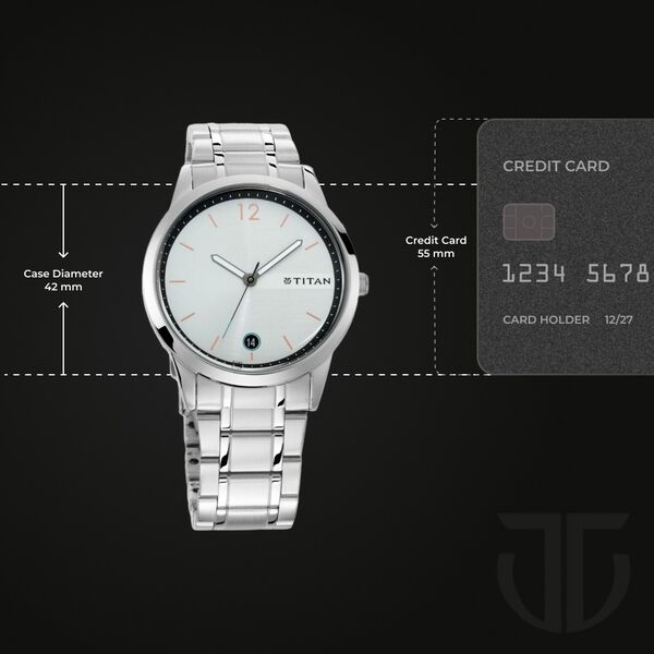 Titan Quartz Analog with Date White Dial Stainless Steel Strap Watch for Men - image number 2