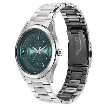 Fastrack Groove Quartz Analog Green Dial Silver Stainless Steel Strap Watch For Guys