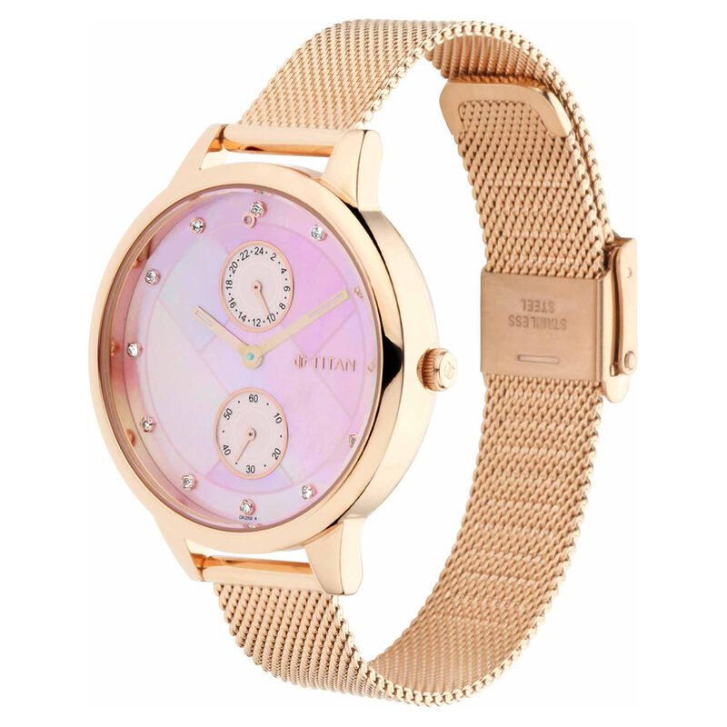 Titan Sparkle Rose Gold Dial Analog with Day and Date Metal Strap watch for Women - image number 1