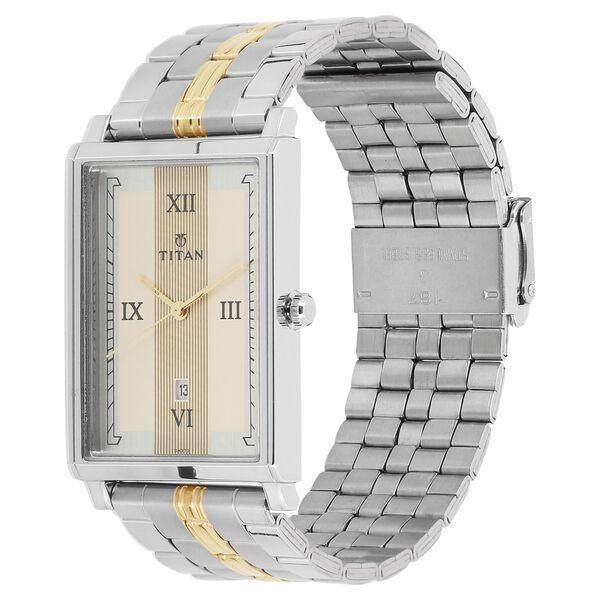Titan Quartz Analog with Date Champagne Dial Stainless Steel Strap Watch for Men - image number 1