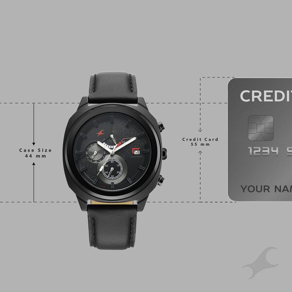 Fastrack Kronos Guys Chronograph Watch With Date Black Dial & Black Leather Strap - image number 3