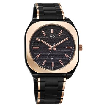Vyb Aviator By Fastrack Quartz Analog Black Dial Two Toned Stainless Steel Strap Watch For Guys